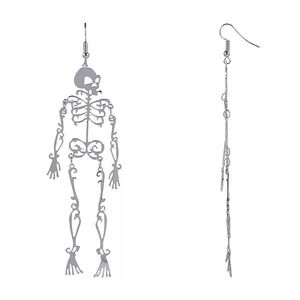 Long Articulated Skeleton‎ Drop Earrings Silver Tone NWT